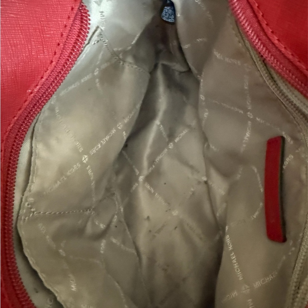 Michael Kors Jet Set Travel Signature Logo brown & red top zip small tote bag - Picture 9 of 15